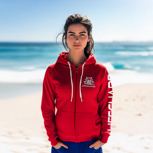 Felpa da Bagnino Rossa con Zip e Cappuccio Unisex - Lifeguard Italia
