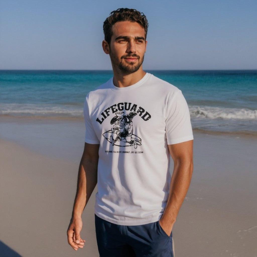 T-shirt Uomo Lifeguard Panna – Cotone Elasticizzato, Stile Casual Sportivo
