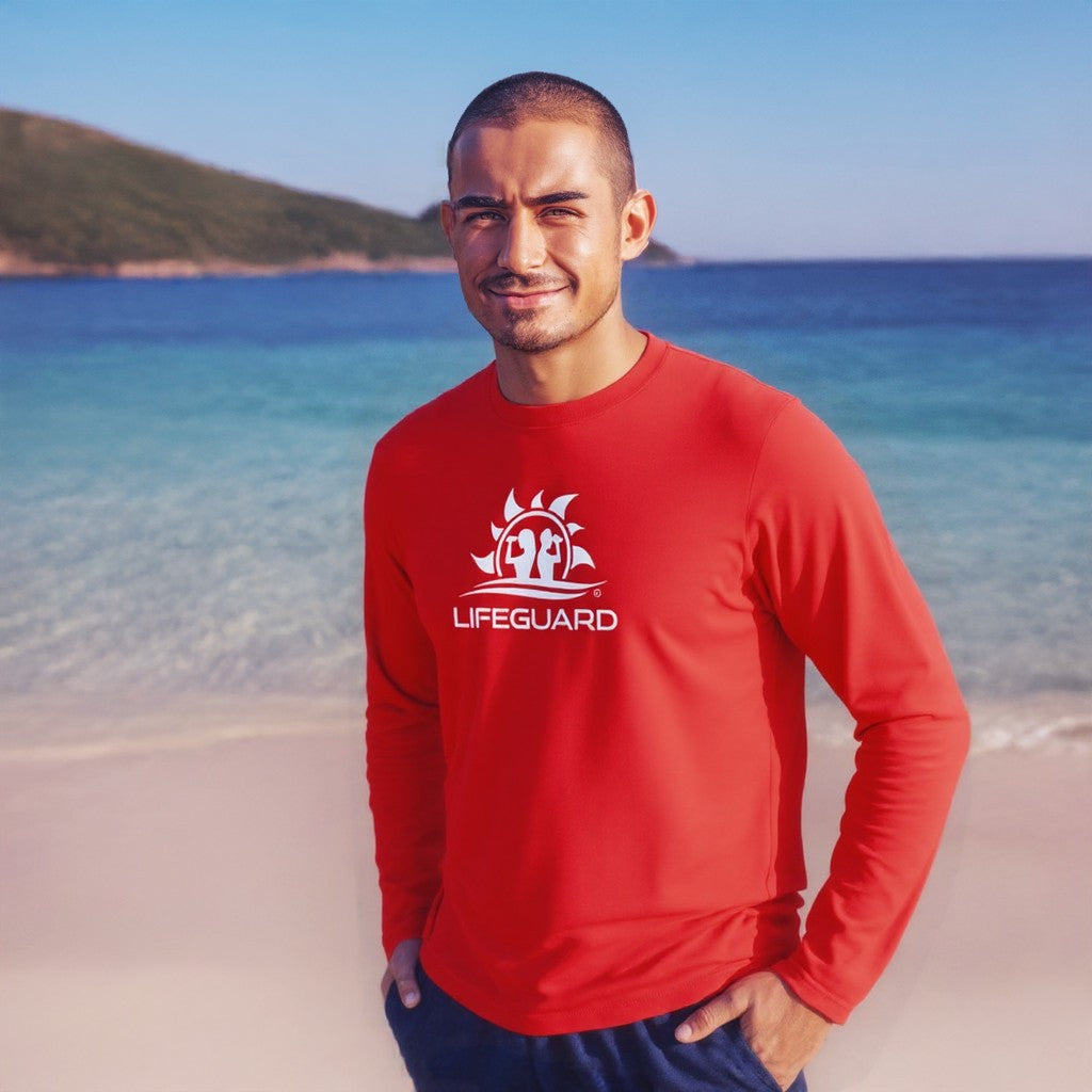Felpa maglia hoodie senza cappuccio girocollo bagnino di salvataggio assistente bagnanti per lavoro sport e tempo libero rosso Lifeguard