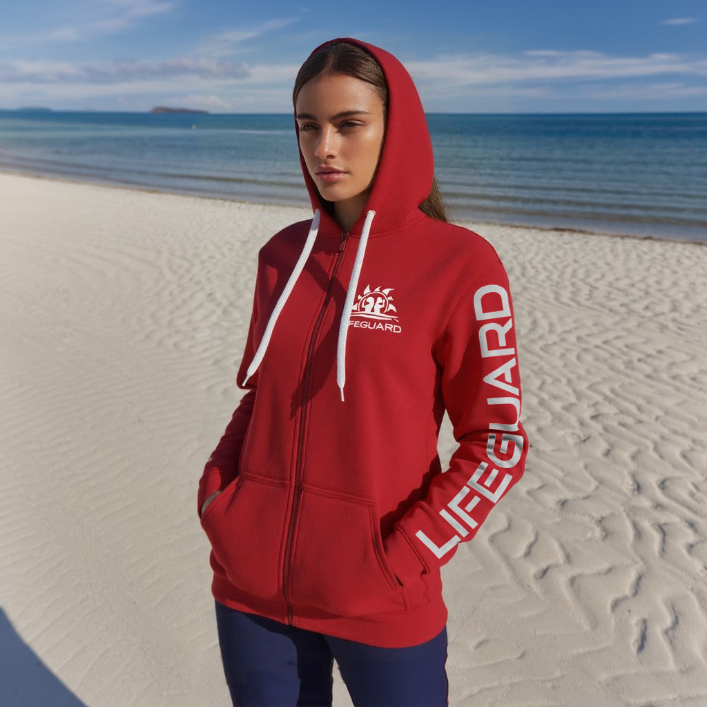 Felpa hoodie con cappuccio e zip per lavoro sport e tempo libero per bagnino di salvataggio e assistente bagnanti lifeguard