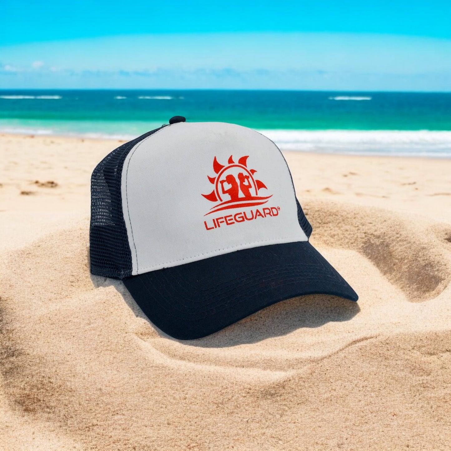 Cappello baseball berretto trucker bagnino di salvataggio assistente bagnanti per lavoro sport e tempo libero mare e piscina Lifeguard  blu e bianco