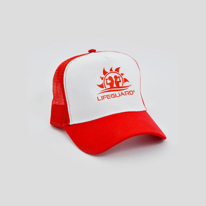 Cappello baseball berretto trucker bagnino di salvataggio assistente bagnanti per lavoro sport e tempo libero mare e piscina Lifeguard rosso e bianco