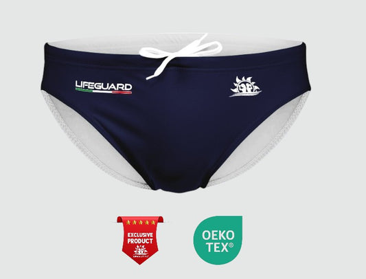 Costume slip uomo blu bagnino di salvataggio assistente bagnanti mare e piscina per nuoto lavoro e sport Lifeguard