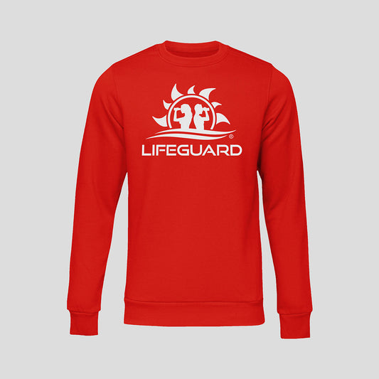 Felpa maglia hoodie senza cappuccio girocollo bagnino di salvataggio assistente bagnanti per lavoro sport e tempo libero rosso Lifeguard